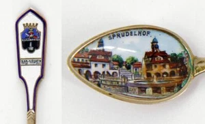Vermail-Silber-EmailSouvenirLöffel 'Bad Nauheim-Sprudelhof' Hessen/Wetterau~1900 - Bild 1 von 5