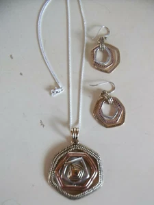 Sterling Silver Alternating Silver Copper Color Necklace and Earrings Set - Picture 1 of 5