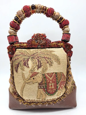 NUEVO SIN ETIQUETAS MARY FRANCES Bolso de Mano Elefante Cuentas a Mano Monedero Adornado Safari India Foto 1 de 4