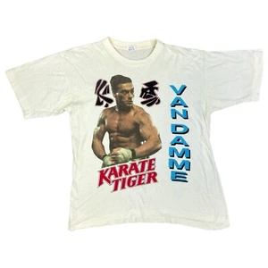 Vintage White Rare 80s Van Damme Graphic Karate Tiger Single Stitch T-shirt M - Picture 1 of 3