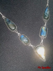 Labradorite 925 Silver necklace. 18 inch Beautiful! SMART. large (3657) - Picture 1 of 21