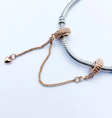 I Love You Charm Safety Chain Heart Rose Gold Genuine 925 Sterling Silver 💖 - Image 1 of 4