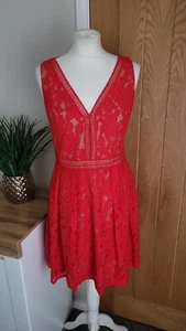 OASIS Red Lace Dress Evening Cocktail Occasion ~ Size 10 Vgc - Picture 1 of 9