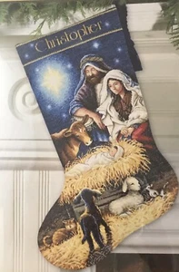 Counted Cross Stitch Christmas Stocking Kit Holy Night Dimensions Gold Nativity  - Picture 1 of 4