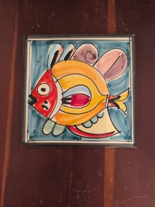 Vtg Italian Ceramic Wall Art Tile Plaque Fish Brightly Colored Beach House Decor - Picture 1 of 24