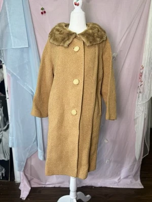 Abrigo de lana años 50 cuello de piel villancico brent topacio camello vintage Foto 1 de 4
