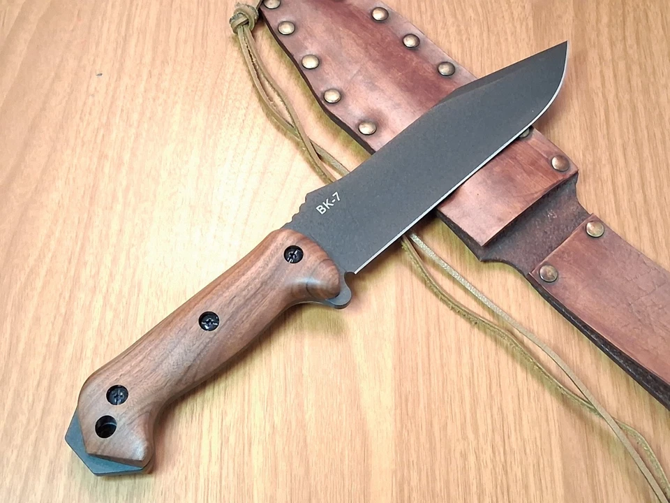 Cuchillo utilitario de combate KABAR BECKER BK7 funda de cuero personalizada mango de nogal EE. UU. Foto 1 de 4