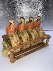 4er Set Orange Gelb Papagei Keramik Serviettenringe Bambus Halter - Bild 1 von 5