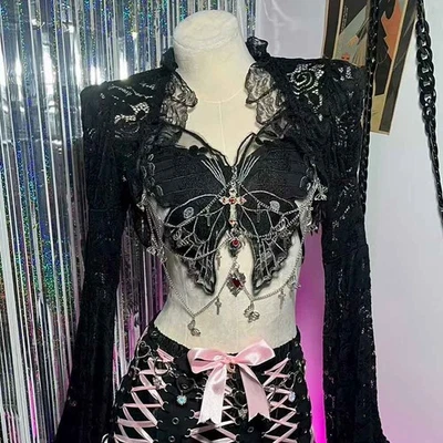 Emo Eco Años 90 Punk Rock Grunge Gótico E-Girls Arco Y2K TOPS Faldas Cruz Hágalo Usted Mismo Cibernético Foto 1 de 4