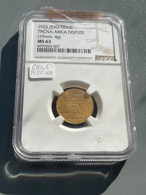 PERU войны с Чили - Золотая медаль TACNA ARICA спор 1925 NGC MS 63 W. 4 грамма - Изображение 1 из 4