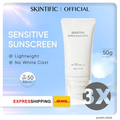 3X SKINTIFIC Sensitive Sunscreen SPF50+ PA++++ Brightening Sunscreen 50g | DHL - Image 1 of 4