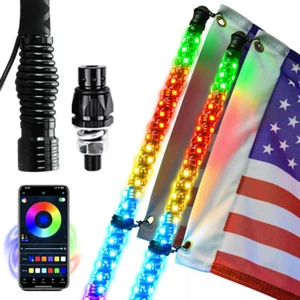Pair 3ft Spiral LED Whip Lights Antenna Chase w/Spring Base&Remote for ATV UTV - Bild 1 von 8
