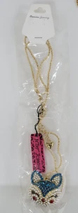 Betsey Johnson Blue/Red Enamel Rhinestone Crystal Kitty Cat Necklace (NWT) - Picture 1 of 3