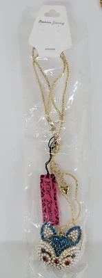 Collar Betsey Johnson Azul/Rojo Esmalte Estrás Cristal Gatito Gato (NUEVO CON ETIQUETAS) Foto 1 de 3