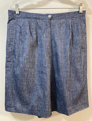 DAVID BROOKS Bermuda Shorts Heather Blue Pleated Linen Blend Stretch Size 14 - Image 1 of 4