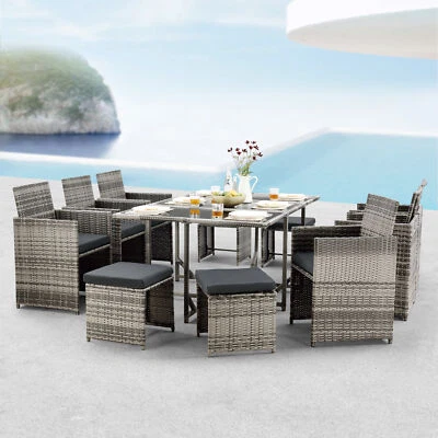 [en.casa] Gartenmöbel Loungeset Sitzgruppe Outdoor Tisch Stuhl Hocker Polyrattan - Bild 1 von 4