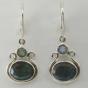 Pendientes de LABRADORITA Ovalados Facetados Naturales - PLATA ESTERLINA 925 Tapa Trasera #7e - Imagen 1 de 3