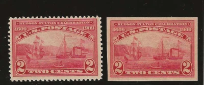 US Scott #372-73 mint never hinged perf and imperf, 2c 1909 Hudson-Fulton Issue - Image 1 of 2