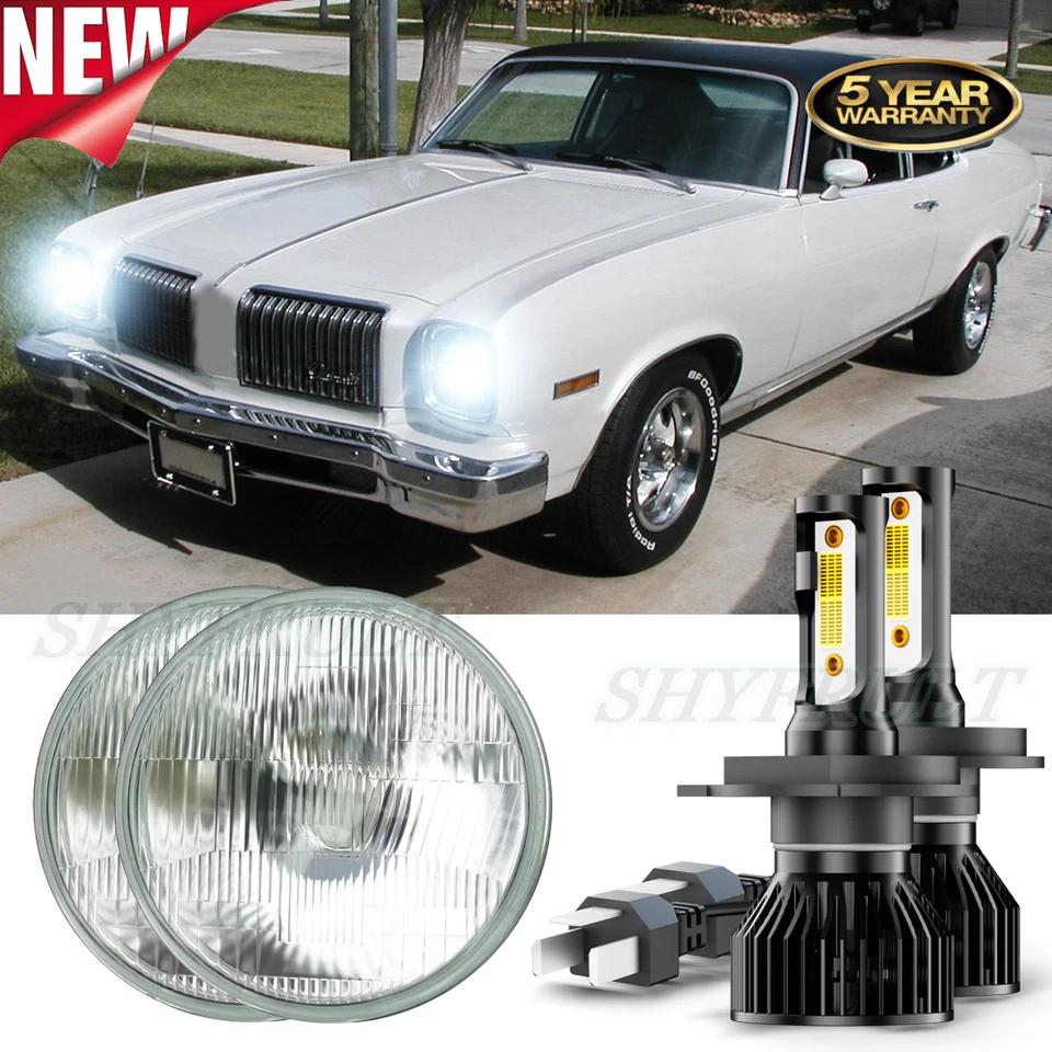 7" Glass Lens H4 Headlight LED Light Bulb Pair For Oldsmobile Omega 1974-1979 Foto 1 de 4