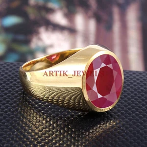 Heated Ruby Gemstone with Gold Plated 925 Sterling Silver Ring for Men's #5570 - Picture 1 of 4