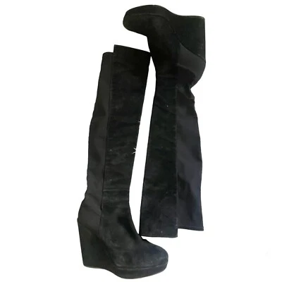 Botas hasta la rodilla Stuart Weitzman para Scoop gamuza cuña negras talla 6 Foto 1 de 4
