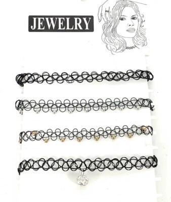 Collana Elastica Tatuaggio Nero Choker Retro Henné Vintage Elastica Boho anni '90 NUOVA - Immagine 1 di 2