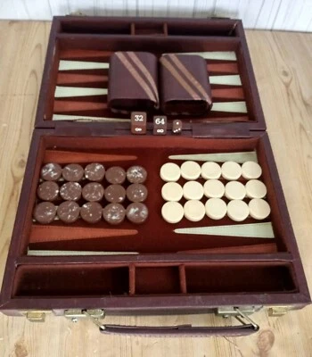 Vintage Backgammon Game  Brown Mottled & Cream Pieces   - Image 1 of 4