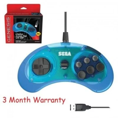 Retro-Bit Official Sega Genesis 6-Button Arcade Pad USB Brand New Blue - Image 1 of 4
