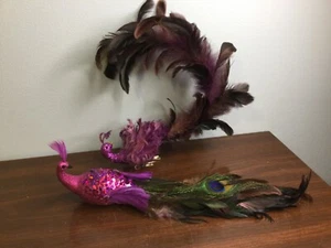 2 Northlight 13” Purple Faux Jeweled Peacock Bird Clip-On Christmas Ornaments - Picture 1 of 5