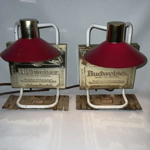 2 Vintage Anheuser Busch Budweiser Wall Sconce Style Lamp Red Tole Style Shade - Picture 1 of 6