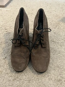 Paola Ferri By Alba Moda Tan Suede Leather Lace-Up Oxford Block Heel Booties 39 - Picture 1 of 12