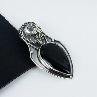 Onice Nera Gemma a Mano 925 Sterling Argento Ciondolo Gioielli Festa Indossare - Immagine 1 di 4