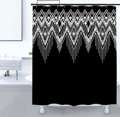 NEW Domoku Black & White Boho Semi-sheer Shower Curtain, 70.87”L x 70.87”W - Image 1 of 4