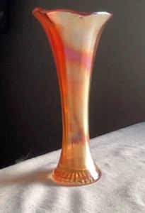Vintage Dugan Carnival Glass Vase. Slightly Scalloped Edges. 8 1/2" Marigold. - Picture 1 of 6
