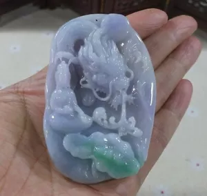 Feiner natürlicher großer Anhänger Typ A lavendelgrüner Jadeit Jade Drache Kwan-yin 1444 - Bild 1 von 8