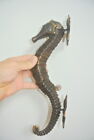 large aged SEAHORSE solid brass door old style 13" PULL handle bronze patina B