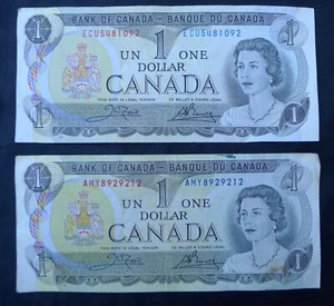 TWO CANADA 1.00 DOLLAR BANKNOTES OTTOWA 1973 CROW-BOUEY ECU5481092 & AMY8929212 - Imagen 1 de 6