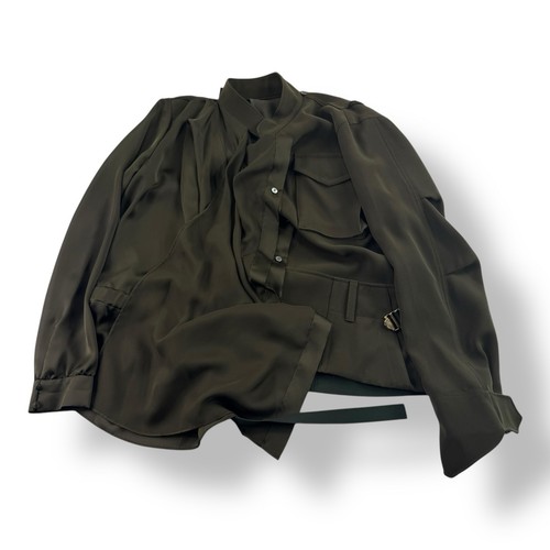 Giacca camicia donna Sacai verde manica lunga poliestere con bottoni 5144 taglia 3