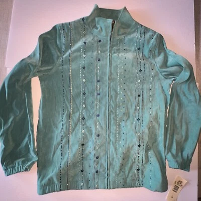 NEW Koret Jacket Women Green Full Zip Mock Neck Embroidered Ladies Pockets S NWT - Image 1 of 4