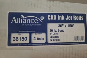 Plotter Paper 36 x 150, CAD Paper Rolls, 20 lb. Bond Paper on 2" Core 3 Rolls - Picture 1 of 2