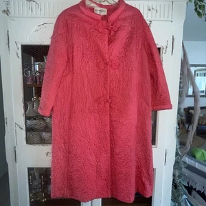 VTG All SILK Coral Quilted Robe Jacket By Dynasty Hong Kong Size L Kimono * READ - Picture 1 of 9