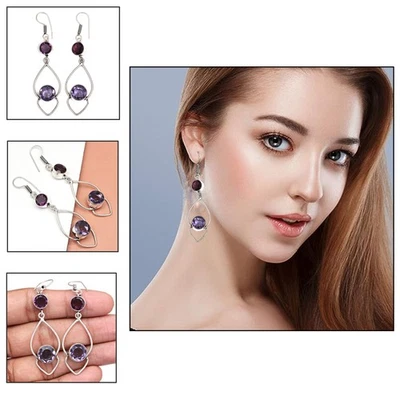 925 Silver Amethyst Sterling Gemstone Earring Jewelry Handmade Earrings Purple - Image 1 of 4