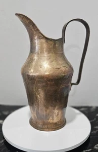 Large Handmade Copper Tin Pitcher 15"H Vintage Vessel Metal Flower Vase - Picture 1 of 6