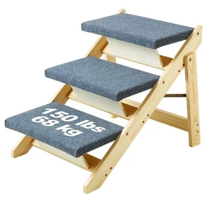 Wooden Pet Stairs/Pet Step with 3 Steps 2-in-1 Foldable Dog Stair 150 lbs - Picture 1 of 12