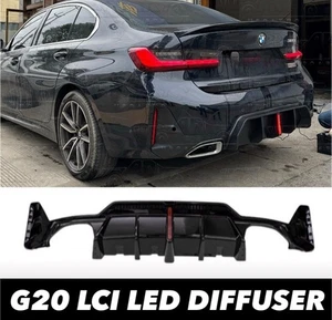 BMW 3 Series G20 G21 LCI 2023+ Gloss Black Rear Diffuser W/ LED Light 340i MP - Picture 1 of 7