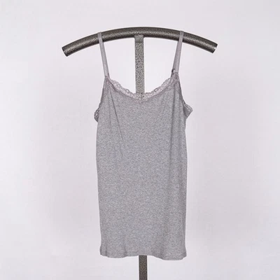 Y2K Faded Glory Lace Trim Cami Ribbed Tank Top SMALL Ballet Kawaii Coquette Gray - Image 1 of 4