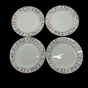 Pampered Chef Celebrate Plate 11" set if 4 White 2825 Birthday Special Occasion - Picture 1 of 4
