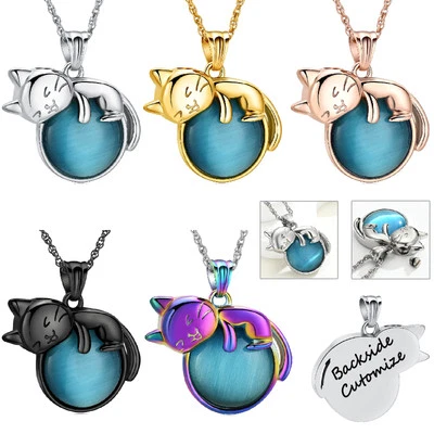 Collar con colgante de urna de luna de piedra para gato para cremación cenizas joyería conmemorativa Foto 1 de 4