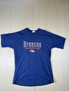 Vintage Fruit of The Loom T-Shirt Men Large Navy Heavy Cotton Denver Broncos NFL - Picture 1 of 6