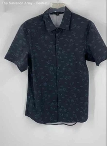 Lululemon Mens Black Abstract Short Sleeve Collared Button-Up Shirt Size Large - Picture 1 of 6